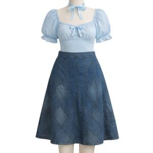 VTG patchwork denim midi Studio West Apparel Patchwork A-Line Blue M/L